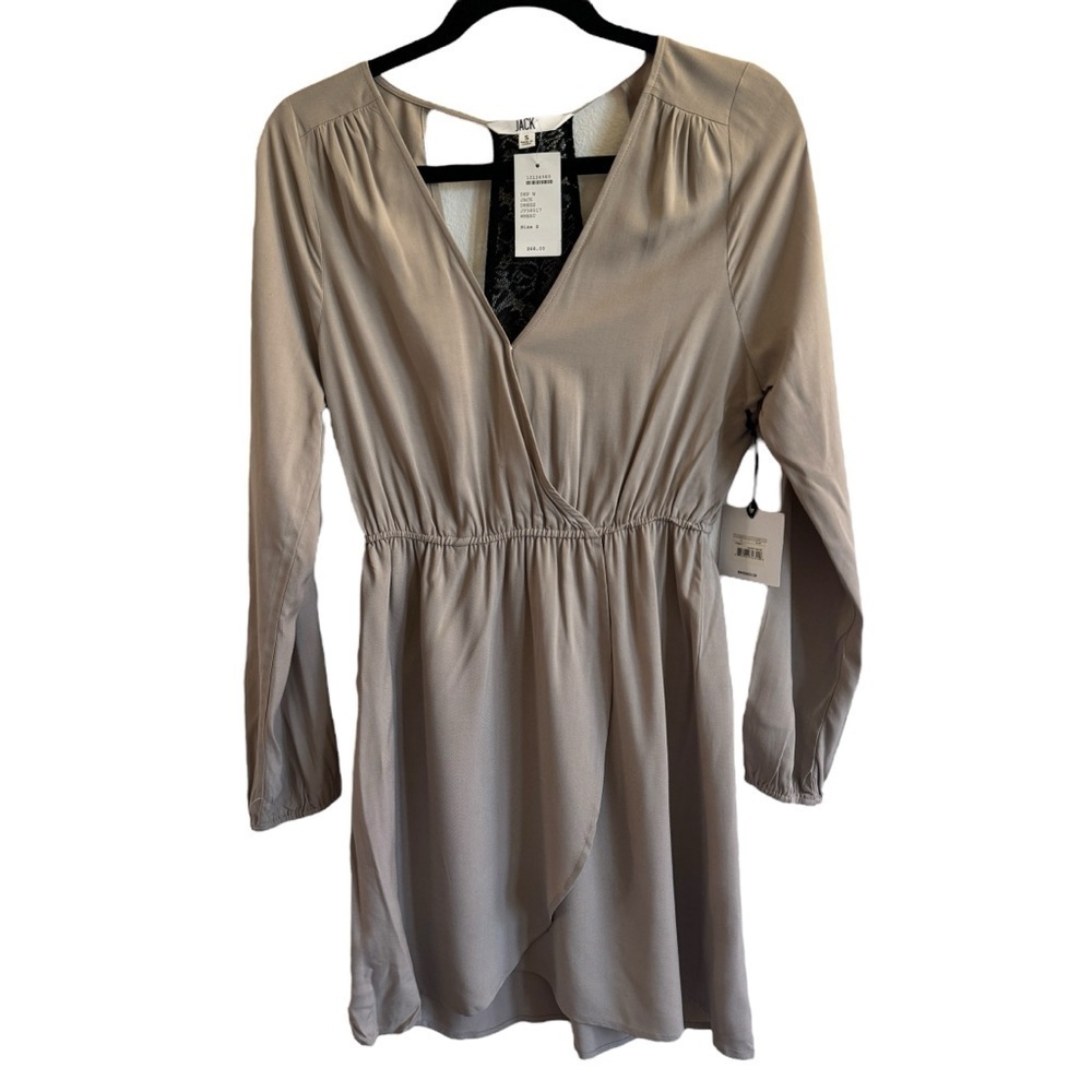 NWT BB Dakota Jack Leni Rayon and Lace Trim Dress, Wheat Beige, Size S - Picture 5 of 11